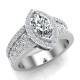 Elegant Marquise Brilliant Halo Diamond Engagement Ring 1.80 ctw 14K Gold (G,I1) - White Gold