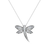 Dragon fly 14K Gold Necklace Pave set Diamond Charm 0.36 Ct-L,I2 - White Gold