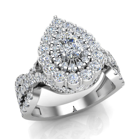 Pear shape diamond Engagement Rings 14K Gold 2.10 carat-I,I1 - White Gold