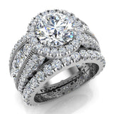 Moissanite Wedding Ring Set Halo Diamond ring 5.60 ct 14K Gold-I,I1 - White Gold