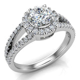 Halo Diamond engagement rings round brilliant split shank 18K 1.20 ctw G-VS - White Gold