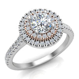 Twin Halo Engagement Ring Two-tone 18K Rose & White Gold (G,SI) - White Gold