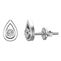 Diamond Earrings Tear-Drop Shape Studs Bezel Settings White Gold