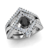 1.75 Ct Pear Cut Black Diamond Wedding Ring Set 14K Gold-I,I1 - White Gold