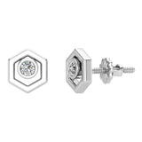 Diamond Earrings Hexagon Shape Studs Bezel Settings 10K Gold-J,SI2-I1 - White Gold