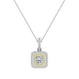 Princess Diamond Cornered Double Halo 2 tone Necklace 14K Gold-G,I1 - Yellow Gold
