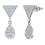 Diamond Dangle Earrings Tear Drop Cluster Triangle Top 14K Gold 0.72 ct-G,SI - White Gold