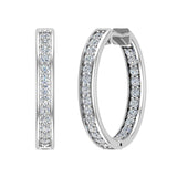 18K Hoop Earrings 21mm Diamond Setting Secure Click-in Lock 0.96 ct-G,VS - White Gold