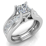 Princess Cut Adjustable Band Engagement Ring Set 14K Gold (I,I1) - White Gold
