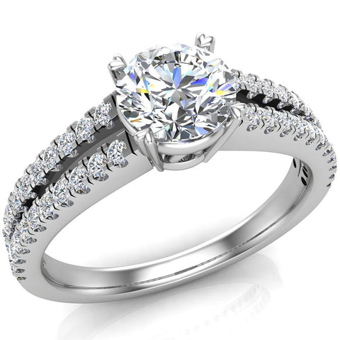 GIA Round brilliant diamond engagement rings split shank 14K 1.10 ct F VS - White Gold