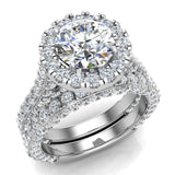 Moissanite Wedding Ring Set 18K Gold Halo Ring 7.40mm 5.15 ct-G,VS - White Gold