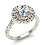 Double Halo Engagement Rings Round Diamond Ring 2-tone 14K Gold 1.15 carat-I,I1 - White Gold