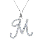 Initial pendant M Letter Charms Diamond Necklace 14K Gold-G,I1 - White Gold