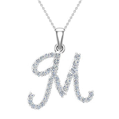 Initial pendant M Letter Charms Diamond Necklace White Gold