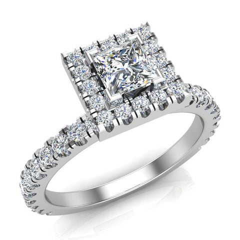 Petite Engagement for Women Princess Halo Diamond Ring 14K Gold-H,SI - White Gold