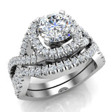 Cushion Halo Diamond Engagement Ring Set Infinity style 14K Gold-I,I1 - Rose Gold