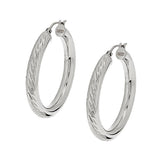 Stainless Steel High Polished & Diamond Cut Hoop Earrings