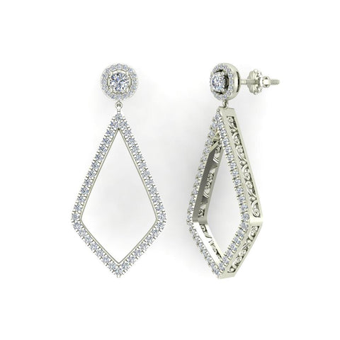 1.82 Ct Magnificent Diamond Dangle Earrings delicate Kite Halo Stud 18K Gold-G,VS