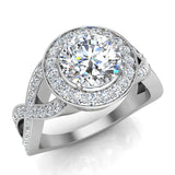 Solitaire Diamond Halo Crisscross Shank Engagement Ring 18K Gold-VS - White Gold