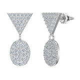 Diamond Dangle Earrings Oval Pattern Cluster Triangle Top 14K Gold 0.90 ct-I,I1 - White Gold