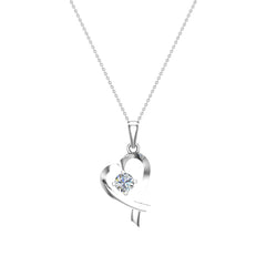 Dainty Heart Pendant Round 4mm Diamond Necklace 14K White Gold