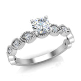 Milgrain Round Diamond Engagement Ring Luscious Marquise Design 18K Gold 0.60 ct-G,VS - White Gold
