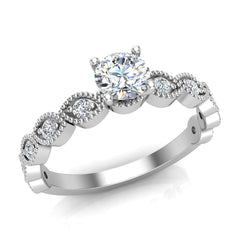 Milgrain Round Diamond Engagement Ring Luscious Marquise Design White Gold