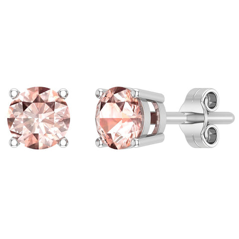 Pink Morganite Gemstone Stud Earrings 14K Gold Round Cut - White Gold