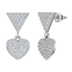 Heart Diamond Dangle Earrings White Gold