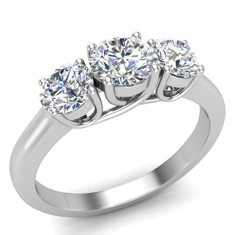 Round Diamond Three Stone Anniversary Wedding Ring in 14K Gold-G,I2 - White Gold