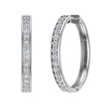 18K Gold Hoop Earrings 29mm Diamond Line Setting Click-in Lock-G,VS - White Gold