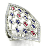 Stunning Ruby and Sapphire Marquise shaped Diamond Cocktail Ring 18K Gold-G,SI - White Gold