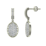 1.00 Ct Pave Set Oval Dangle Diamond Earrings 18K Gold (G,VS) - White Gold