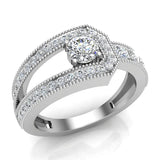 14K Gold Diamond Buckle Ring Glitz Design (I,I1) - White Gold