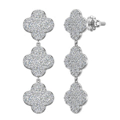 Clover Diamond Chandelier Earrings Waterfall Style White Gold