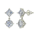 Princess & Round Drop Two stone Diamond Dangle Earrings 14K Gold-G,SI - White Gold