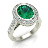 Classic Oval Emerald & Diamond Fashion Ring 14K Gold - White Gold