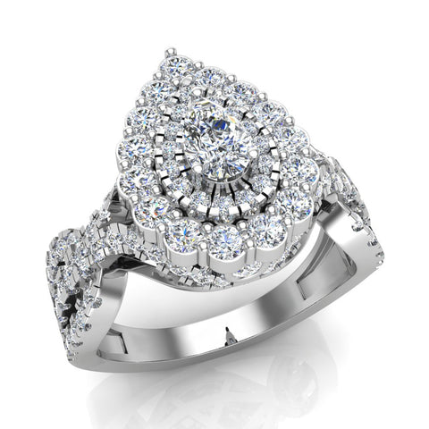 Pear shape diamond Engagement Rings 14K Gold 2.10 carat-G,SI - White Gold