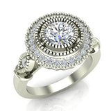 0.98 Carat Vintage Halo Solitaire Wedding Ring 18K Gold (G,SI) - White Gold