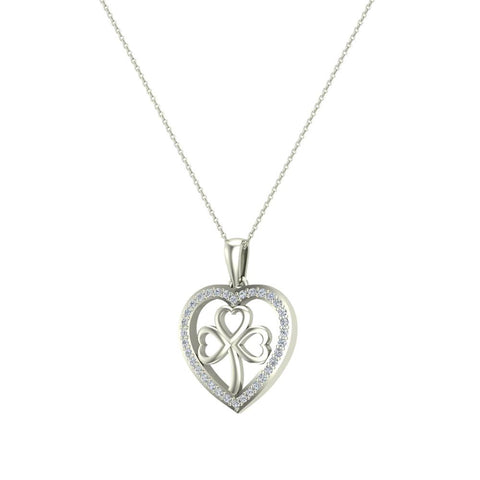 Heart Necklace 14K Gold Diamond Halo with Exquisite Styling-L,I2 - White Gold