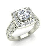 Solitaire Diamond Square Halo Cathedral Engagement Ring 18K Gold-VS - White Gold