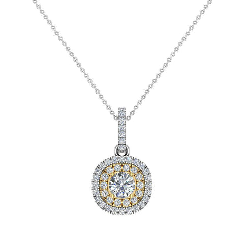 Diamond Necklaces Round Cushion Double Halo 2-tone 14K Gold 0.90 carat-G,I1 - Yellow Gold