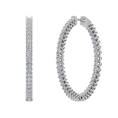 Exquisite 34mm Inside Out Diamond Hoop Earrings 1.80 Ctw 18K Gold-G,VS - White Gold