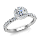 Round Halo Diamond Engagement Ring Stackable Pave Set 18K Gold 0.70 ct-G,VS - White Gold