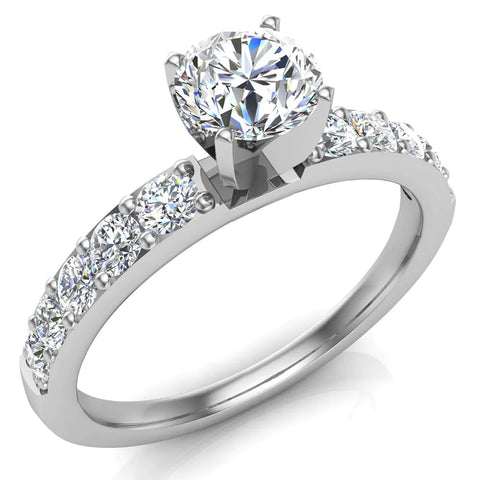 Diamond Engagement Ring with Accent Diamond 14k Gold 0.85 ct-I,I1 - White Gold