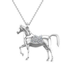 Horse Diamond Necklace for Women 14K White Gold