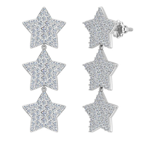 Star Diamond Cluster Chandelier Earrings Waterfall Style 14K Gold-I,I1