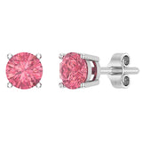 2.00 carat Pink Tourmaline Gemstone Stud Earrings 14K Gold Round Cut - White Gold