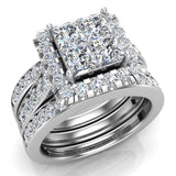 2.15 ct Princess Quad Halo Wedding Ring Set w/Enhancer Bands 14K Gold-I1 - White Gold