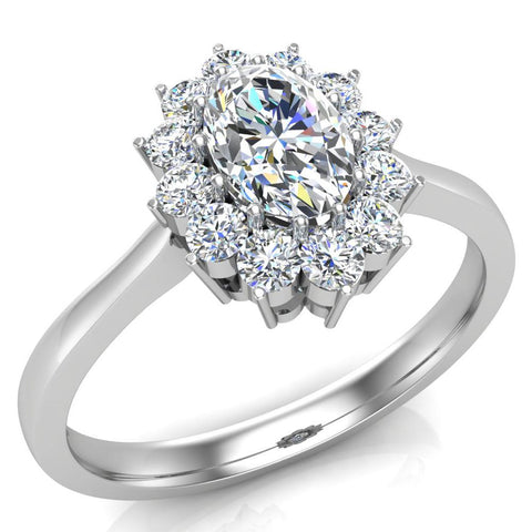 0.80 ct tw April Birthstone Classic Oval Diamond Ring 14K Gold Glitz Design - White Gold